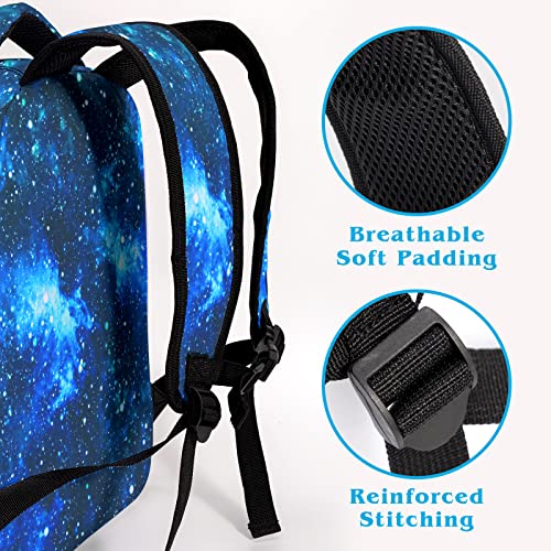 Dacawin Space Galaxy Backpack for Kids Girls Boys Starry Sky Blue Elementary School Bag Durable Primary Canvas Bookbags Lightweight Travel Backpacks