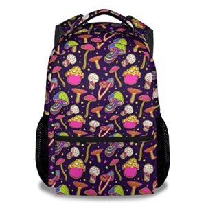 homexzdiy mushroom backpack for girls boys, 16" purple backpacks for school, cute lightweight bookbag for kids students