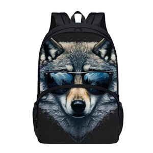 dmoyala black school backpack for kids boys wolf print school bag cool girl wolf backpack with zipper lightweight school bag casual daypack easy clean backpack 17inch large bookbag,wolf pattern color4