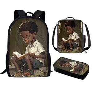zoutairong african boy backpack and lunch box set elementary school bag american afro boys book bags for 2nd/3rd/4th/5th grade kids pencil case
