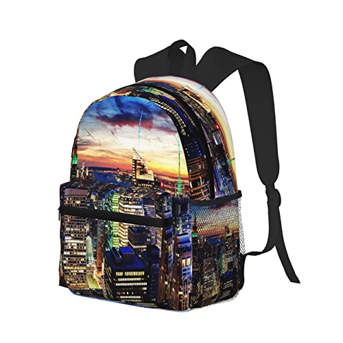 Limhibu Travel Backpack for Boys Girls Kids, New York City Skyline Urban 835 Backpacks Children School Bag Bookbag Daypack for Men Women