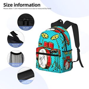 Limhibu Travel Backpack for Boys Girls Kids, Doodle Drum Musical Instrument Backpacks Children School Bag Bookbag Daypack for Men Women