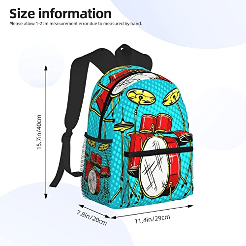 Limhibu Travel Backpack for Boys Girls Kids, Doodle Drum Musical Instrument Backpacks Children School Bag Bookbag Daypack for Men Women