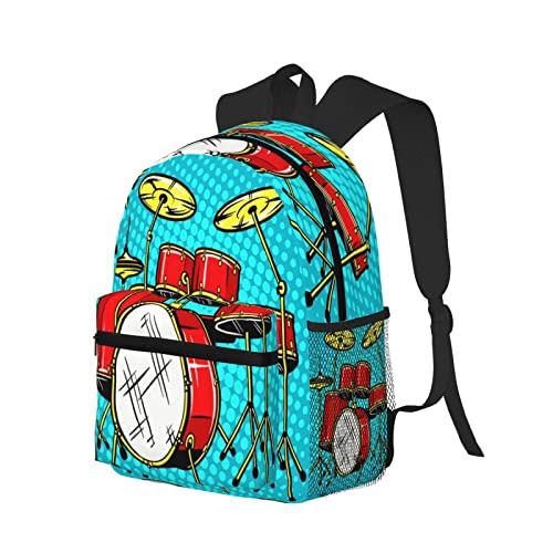 Limhibu Travel Backpack for Boys Girls Kids, Doodle Drum Musical Instrument Backpacks Children School Bag Bookbag Daypack for Men Women