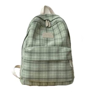 mininai light academia backpack aesthetic plaid preppy laptop backpack checkered rucksack for college travel work (one size,sage green)