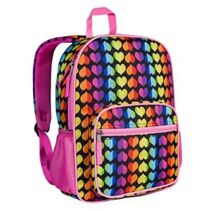 wildkin kids eco backpack for boys & girls, perfect for elementary recycled backpack, features padded back & adjustable strap, ideal for school & travel backpacks for kids (rainbow hearts)