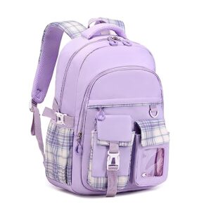 pig pig girl girls backpack, lightweight kids backpack functional pockets kawaii school backpack watrer resistant boogbag for primary elementary school,purple