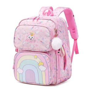 asksky backpack for kids, lightweight girls backpack wide open school backpack watrer resistant book bag for primary elementary school,pink rainbow