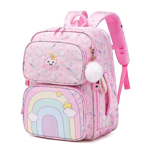 ASKSKY Backpack for Kids, Lightweight Girls Backpack Wide Open School Backpack Watrer Resistant Book Bag for Primary Elementary School,Pink Rainbow