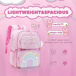 ASKSKY Backpack for Kids, Lightweight Girls Backpack Wide Open School Backpack Watrer Resistant Book Bag for Primary Elementary School,Pink Rainbow