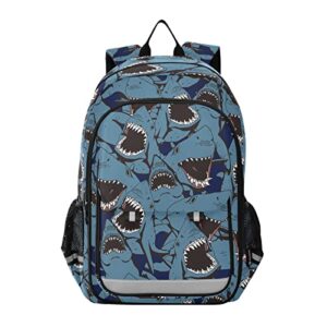 alaza angry shark animal print blue laptop backpack purse for women men travel bag casual daypack with compartment & multiple pockets