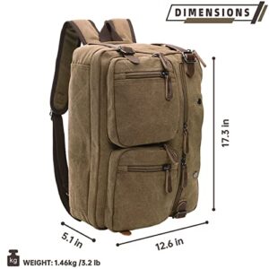 Lanola Convertible Backpack Multifunctional Daypack Canvas Messenger Bag Laptop Case Business Briefcase Carry on Computer bag Shoulder Handbags Travel Rucksack Fit 17inch Laptop Men Women-Brown