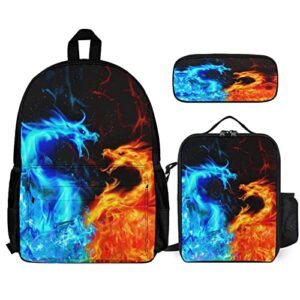 nelife dragon personalized backpack set of 3 pieces (pencil case + school bag + lunch bag combination) (dragon)