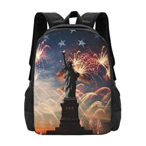 ffexs statue of liberty flag print travel lightweight casual laptop backpack daily use backpack business work bag for men and women