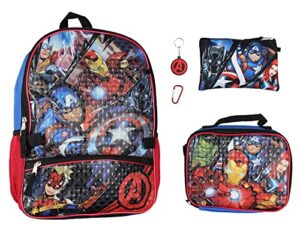 marvel avengers 5 pc kids backpack set lunch box key chain pencil case carabiner for travel school