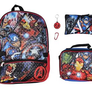 Marvel Avengers 5 Pc Kids Backpack Set Lunch Box Key Chain Pencil Case Carabiner For Travel School