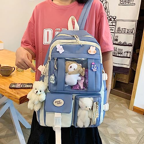 pdghiue 5-Piece Aesthetic Kawaii Backpack Set with Kawaii Pin and Pendants Accessories, Nylon Material | Durable & Adorable