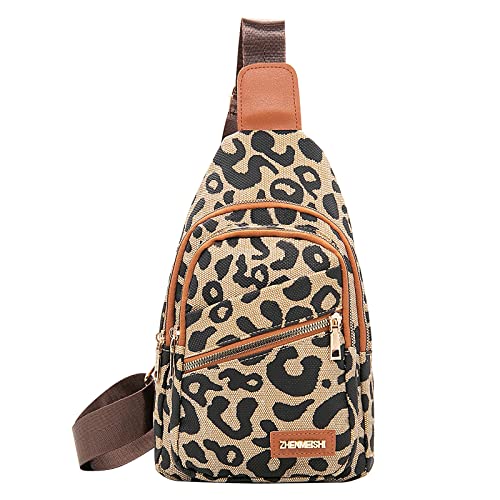 Long Keeper Crossbody Sling Bag for Women Leopard Print Travel Chest Bag Small Hiking Cycling Waterproof Shoulder Backpack (Single Zipper)