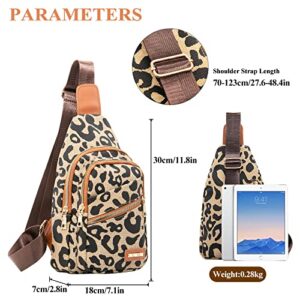 Long Keeper Crossbody Sling Bag for Women Leopard Print Travel Chest Bag Small Hiking Cycling Waterproof Shoulder Backpack (Single Zipper)