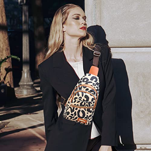 Long Keeper Crossbody Sling Bag for Women Leopard Print Travel Chest Bag Small Hiking Cycling Waterproof Shoulder Backpack (Single Zipper)