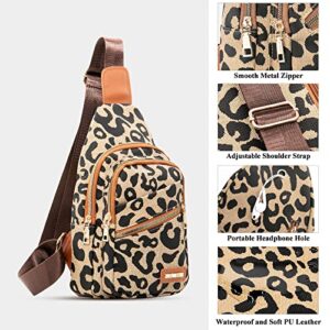 Long Keeper Crossbody Sling Bag for Women Leopard Print Travel Chest Bag Small Hiking Cycling Waterproof Shoulder Backpack (Single Zipper)