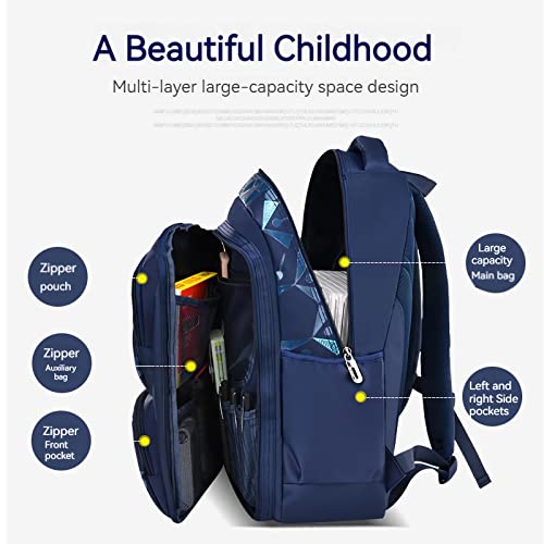 HANXIUCAO Backpacks for Boys Refrigerator Door School Backpack Large Capacity Primary School Boys 8-12 (Dark Blue)