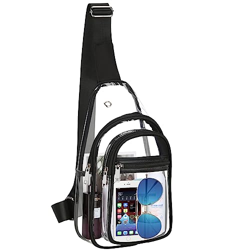 HAOGUAGUA Clear Sling Bag, Clear Crossbody Bag Stadium Approved, Transparent Chest Daypack for Hiking, Stadium or Concerts (Black)