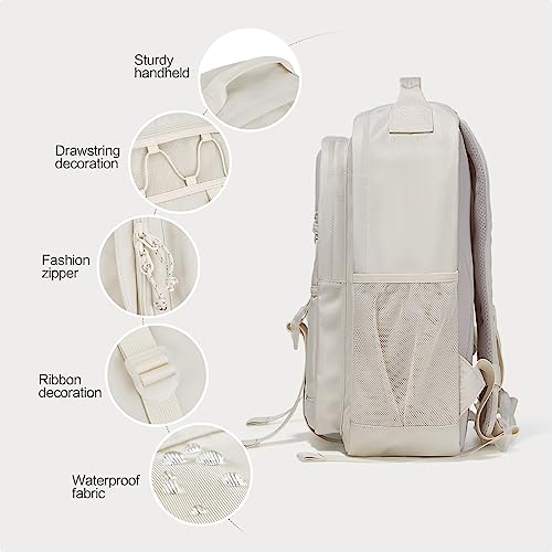 OIWAS Travel Backpack for Women, 15.6 Inch Laptop Bag Unisex 24L Fashion Bag Casual Daypack Large Capacity Computer Backpacks for Work Outdoor Hiking (Off white)