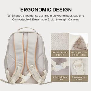 OIWAS Travel Backpack for Women, 15.6 Inch Laptop Bag Unisex 24L Fashion Bag Casual Daypack Large Capacity Computer Backpacks for Work Outdoor Hiking (Off white)