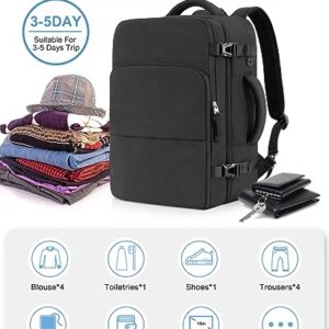 Beraliy Large Travel Backpack, Personal Item Bag for Airlines, Carry On Luggage, Hiking Backpack,Laptop Backpack, Lightweight College Work Gym Weekender Bag Men Women, Black