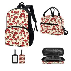 mushroom durable travel backpack art painted tote backpack for women girls print laptop backpack for college students lunch box with zipper for hiking portable pencil bag for boys girls