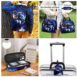 Starry Sky Wolf Durable College Backpack Utility Unique Art Painted Tote Backpack for Women Men School Supplies Portable Lunch Bag for Vacation Portable Pencil Pouch for Students Claim Tag 4 in 1