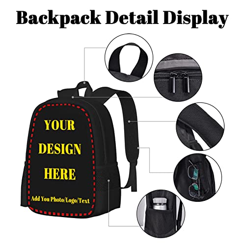 UJDUYSD Custom Backpack for Mens Womens, Personalized Backpacks with Photo Text Logo, Customize Casual Large Capacity with Compartments Laptop Bags for Travel, Camping 17"