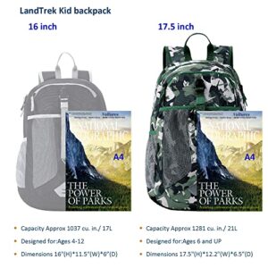 LandTrek Kids Backpack for School Boys Girls Teen, Elementary Backpack, Ideal Cute Lightweight & Water Resistan Toddler Bookbag for Preschool and Kindergarten (Camouflage, 17.5 Inch)