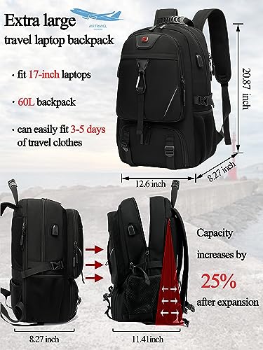 EYAMU Men's travel laptop backpack, Extra large 60L laptop backpack,College Backpack,Large capacity men's backpacks,Fits 17 Inch Computer, USB charging port,Expandable capacity