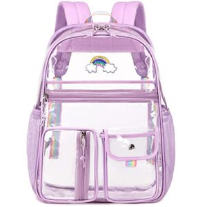 lanola clear backpack heavy duty pvc transparent backpack for work & travel & sport event-purple