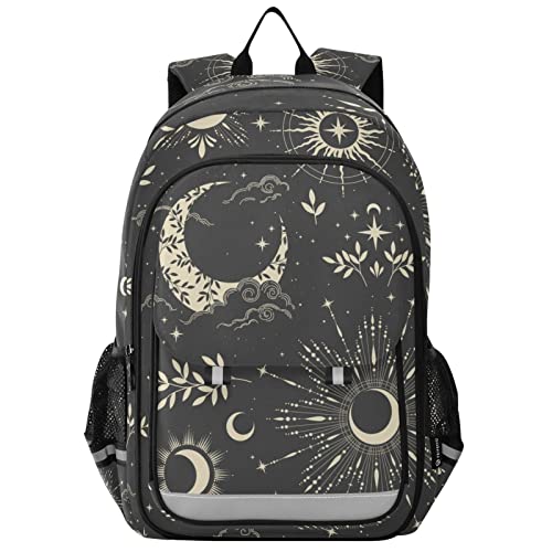 Glaphy Magic Sun Moon Clouds Stars Boho Backpack School Bag Lightweight Laptop Backpack Student Travel Daypack with Reflective Stripes