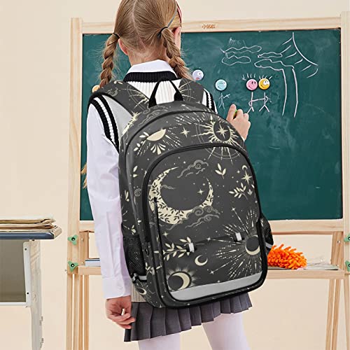 Glaphy Magic Sun Moon Clouds Stars Boho Backpack School Bag Lightweight Laptop Backpack Student Travel Daypack with Reflective Stripes