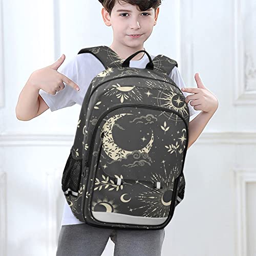 Glaphy Magic Sun Moon Clouds Stars Boho Backpack School Bag Lightweight Laptop Backpack Student Travel Daypack with Reflective Stripes