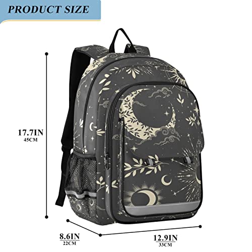 Glaphy Magic Sun Moon Clouds Stars Boho Backpack School Bag Lightweight Laptop Backpack Student Travel Daypack with Reflective Stripes