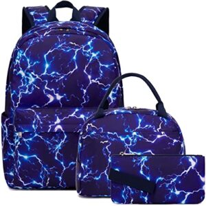 meisohua boys school backpack with lunch bag lightning blue boys backpack elementary middle school bookbags 3 in 1 set backpack for boys water resistant
