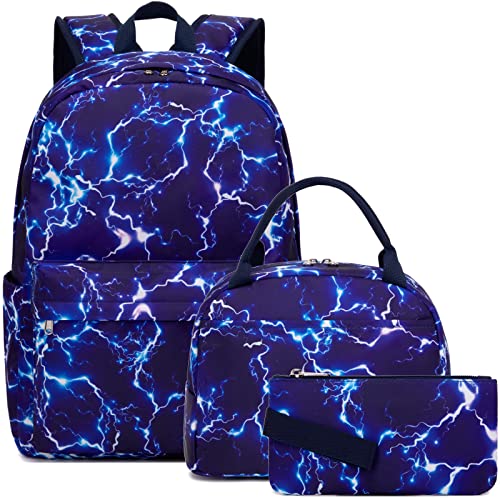 Meisohua Boys School Backpack with Lunch Bag Lightning Blue Boys Backpack Elementary Middle School Bookbags 3 in 1 Set Backpack for Boys Water Resistant