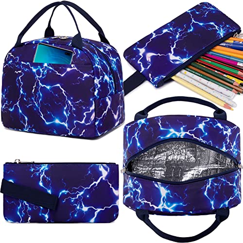 Meisohua Boys School Backpack with Lunch Bag Lightning Blue Boys Backpack Elementary Middle School Bookbags 3 in 1 Set Backpack for Boys Water Resistant