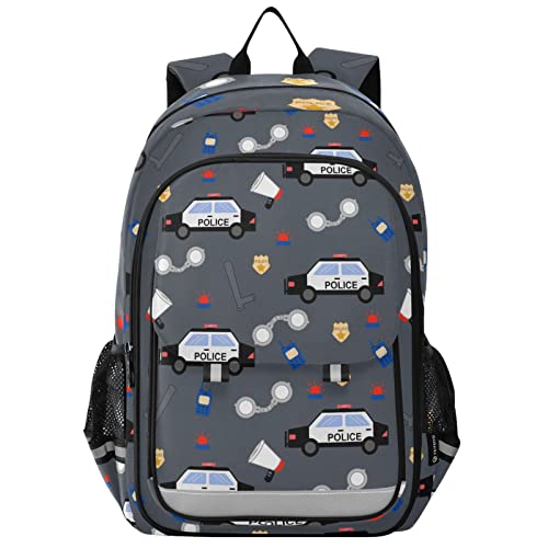 Glaphy Police Car Pattern Backpack School Bag Lightweight Laptop Backpack Student Travel Daypack with Reflective Stripes