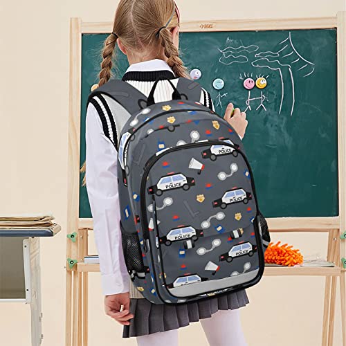 Glaphy Police Car Pattern Backpack School Bag Lightweight Laptop Backpack Student Travel Daypack with Reflective Stripes