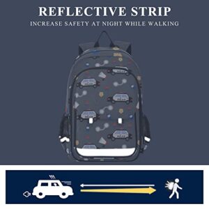 Glaphy Police Car Pattern Backpack School Bag Lightweight Laptop Backpack Student Travel Daypack with Reflective Stripes
