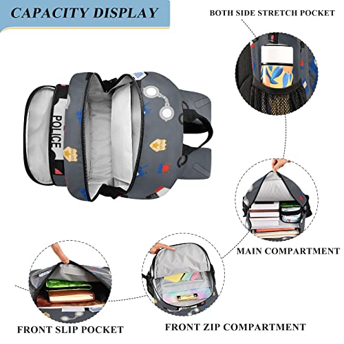 Glaphy Police Car Pattern Backpack School Bag Lightweight Laptop Backpack Student Travel Daypack with Reflective Stripes