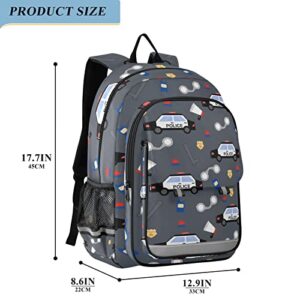 Glaphy Police Car Pattern Backpack School Bag Lightweight Laptop Backpack Student Travel Daypack with Reflective Stripes