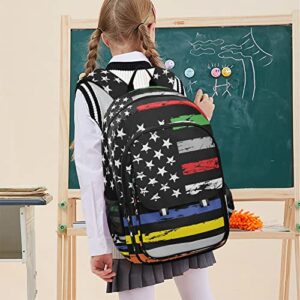 Glaphy American Flag Police Firefighter Backpack School Bag Lightweight Laptop Backpack Student Travel Daypack with Reflective Stripes