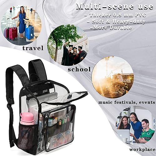 KUI WAN Clear Backpacks for School Large Clear Bookbag with Multi-Pockets PVC Transparent Backpack for College,Work,Black